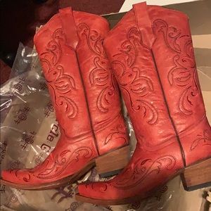 Circle G Women's Red Leather Cowgirl Boots